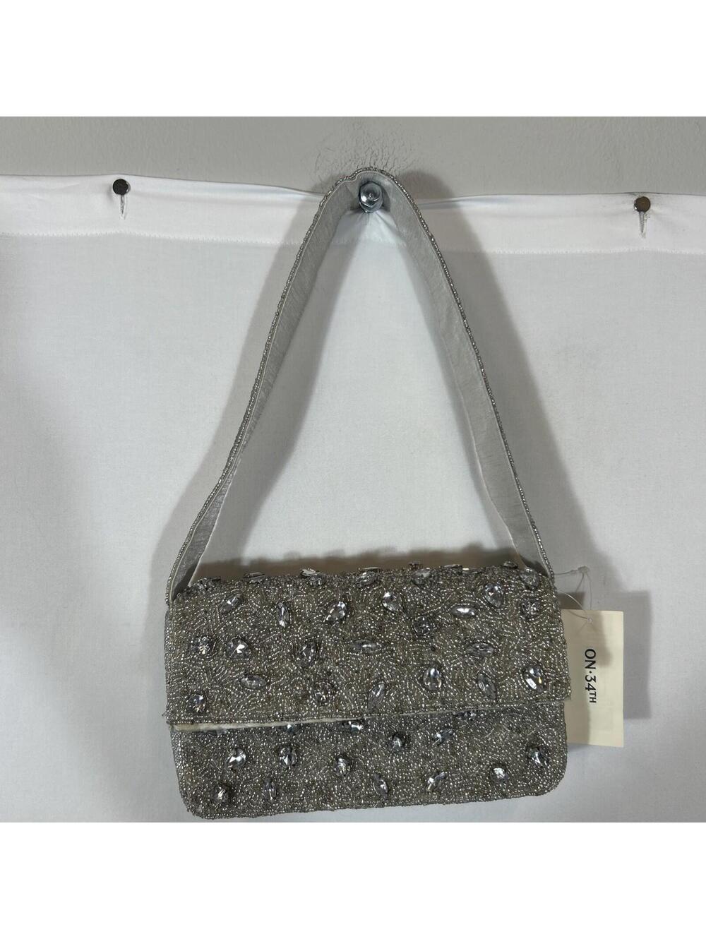 $110 On 34th beaded small shoulder bag- Silver crystal embellishments One Size